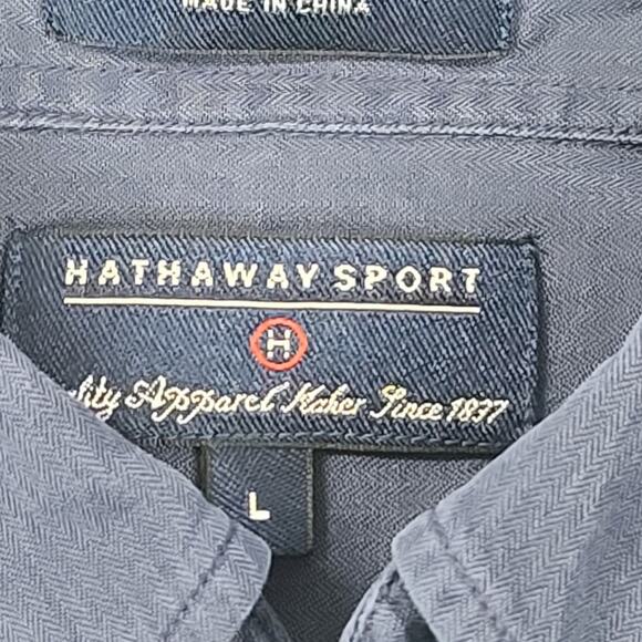 Hathaway Sport men's silk button-down shirt blue Size Large long sleeve - Picture 4 of 9